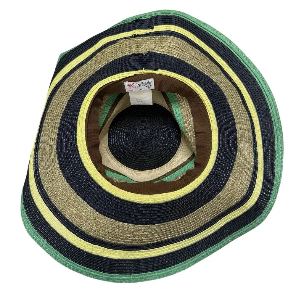 THE WEBSTER Target Navy Striped Woven Sun Hat Tan Green Gold Brown Summer Beach
